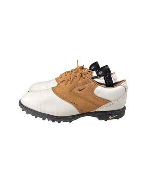 Nike Golf Cleats Brown & White Leather Lace-Up Shoes Size 10 Spikeless Sole